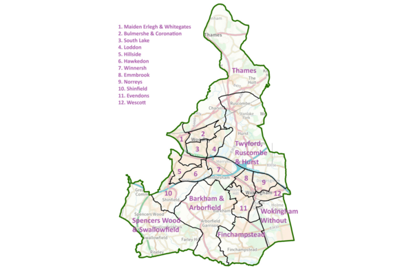 Map of the new wards in Wokingham borough