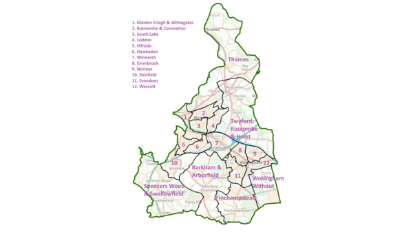 map of Wokingham showing wards