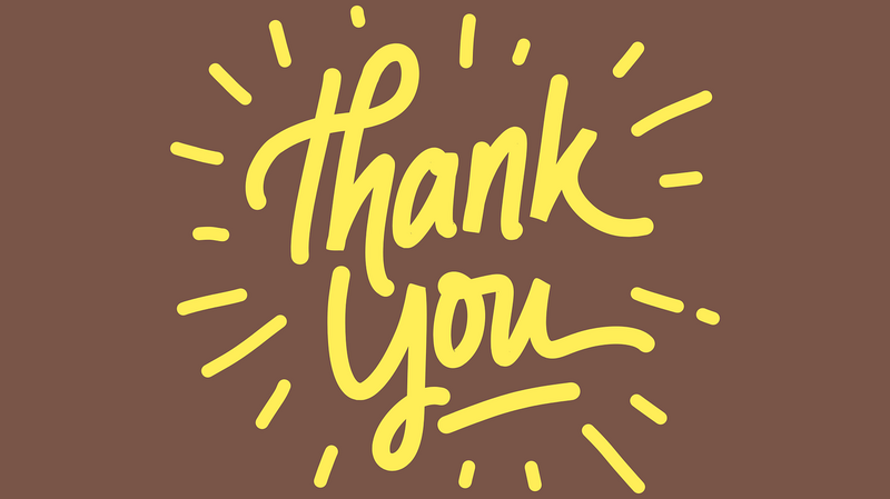 Thank you in yellow text on a brown background