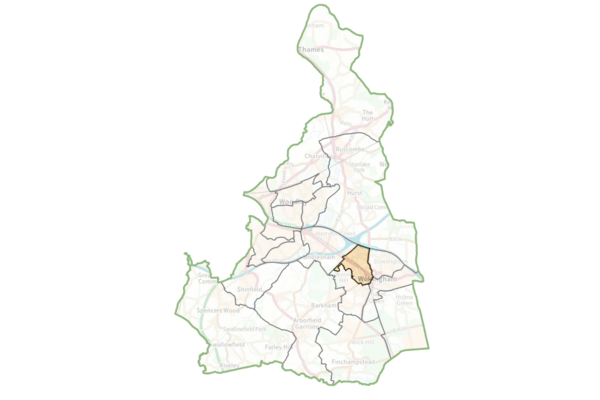 A map of Wokingham Borough with Emmbrook ward highlighted