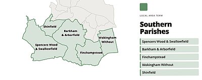 Map showing the Southern wards and parishes of Wokingham Borough
