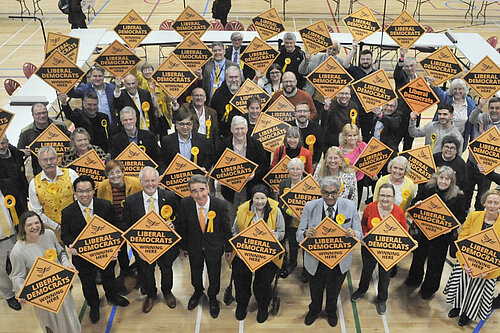 Picture from high up of Liberal Democrats with diamond boards
