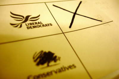 ballot paper with a cross in the Lib Dem box