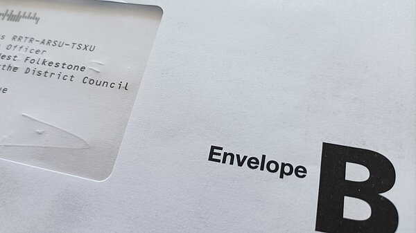 Photo of a postal voting envelope
