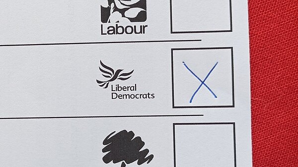 Ballot paper with vote for Liberal Democrats