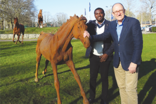 Adrian and Joseph by the Arborfield Green horse statues