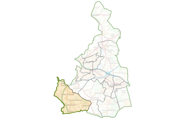 Map of Wokingham Borough with Spencers Wood & Swallowfield ward highlighted