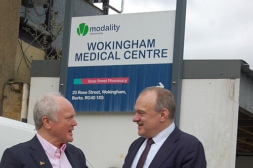 Clive and Ed outside Wokingham Medical Centre