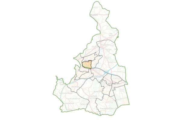 Map of Wokingham Borough with South Lake ward highlighted