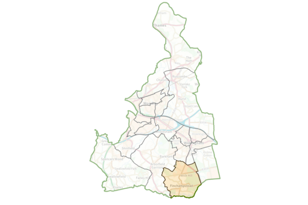 Map of Wokingham Borough with Finchampstead highlighted