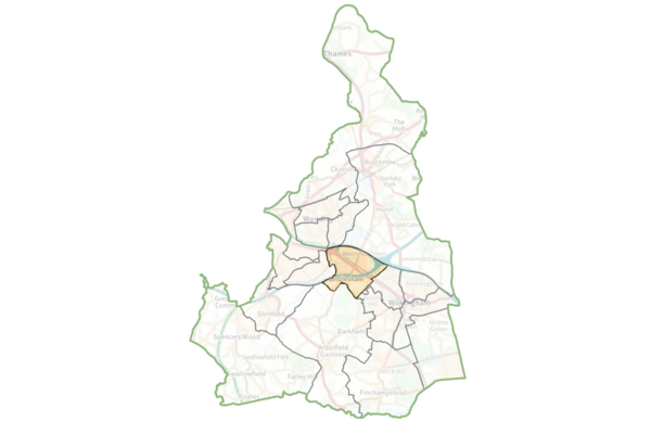 A map of Wokingham Borough with Winnersh ward highlighted