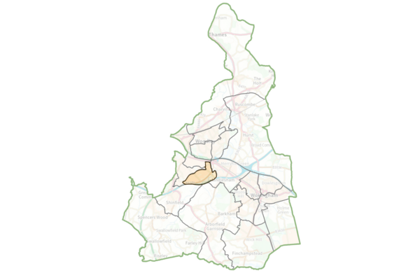 Map of Wokingham Borough with Hawkedon highlighted