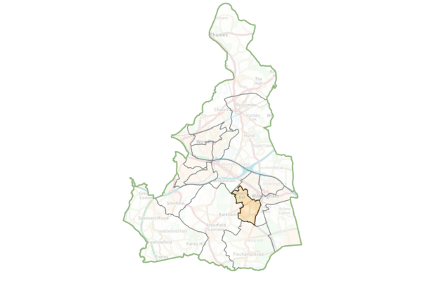 Map of Wokingham Borough with Evendons ward highlighted