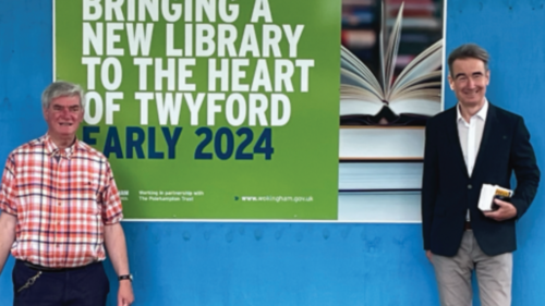 Stephen Conway and Lindsay Ferris by the building site of the new library