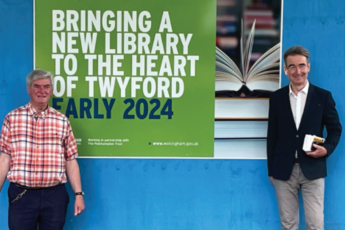 Stephen Conway and Lindsay Ferris by the building site of the new library