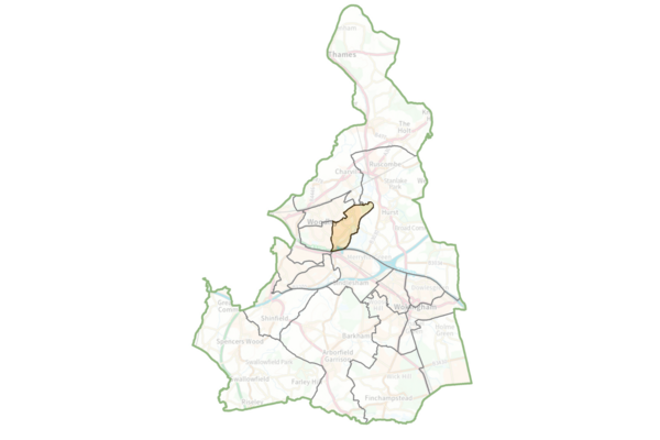 A map of Wokingham Borough with Loddon ward highlighted